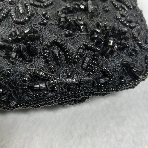 Cache Black Beaded Evening Bag Shoulder or Wristlet Cottagecore Wedding Prom - Picture 9 of 9